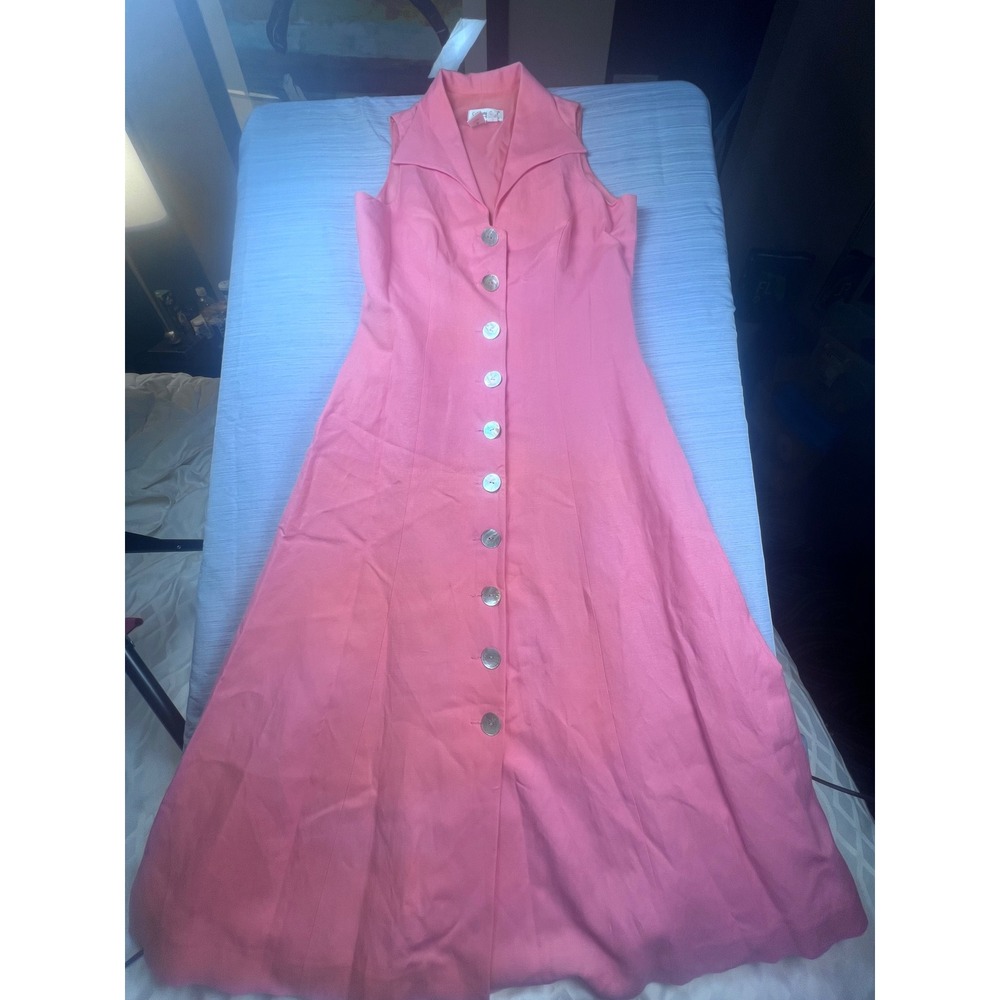 Coldwater Creek Pink Linen Blend Button Front Maxi Dress Sleeveless Petite 8 P8